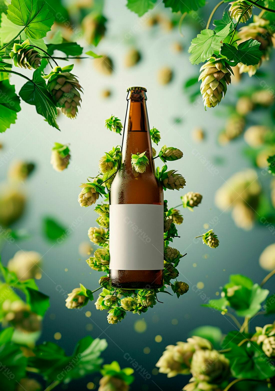 Garrafa de cerveja com lúpulo