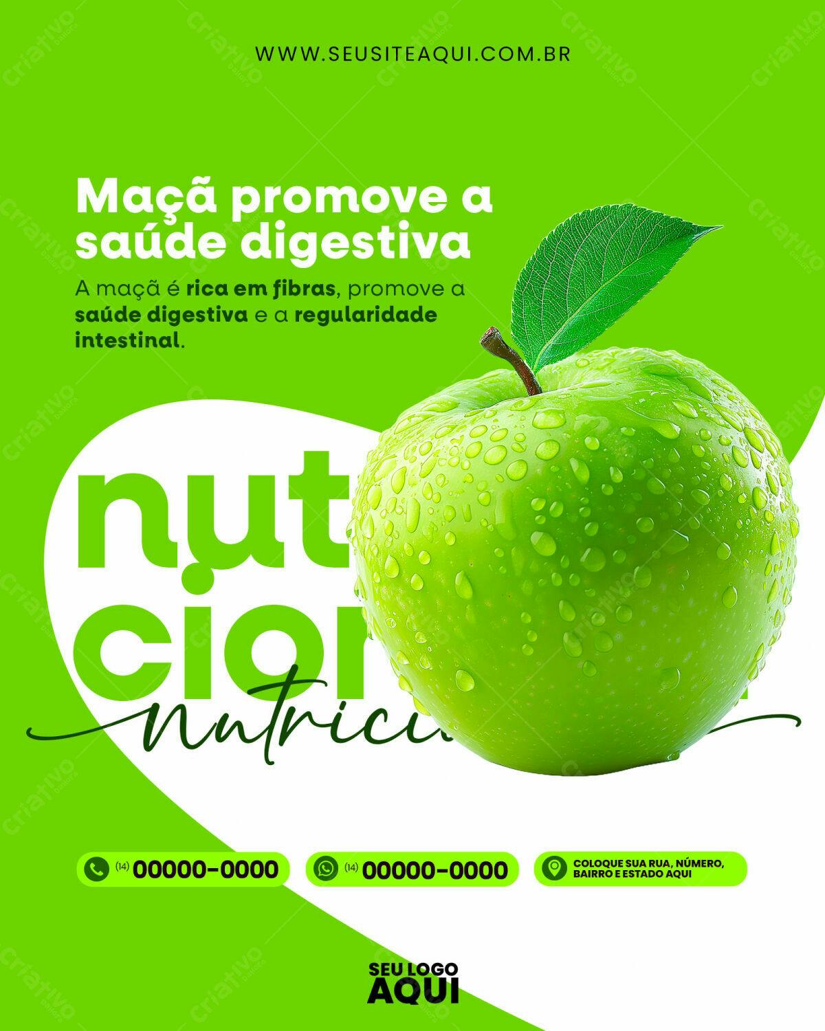 Post para Redes Sociais Maçã e Saúde Digestiva PSD Editável