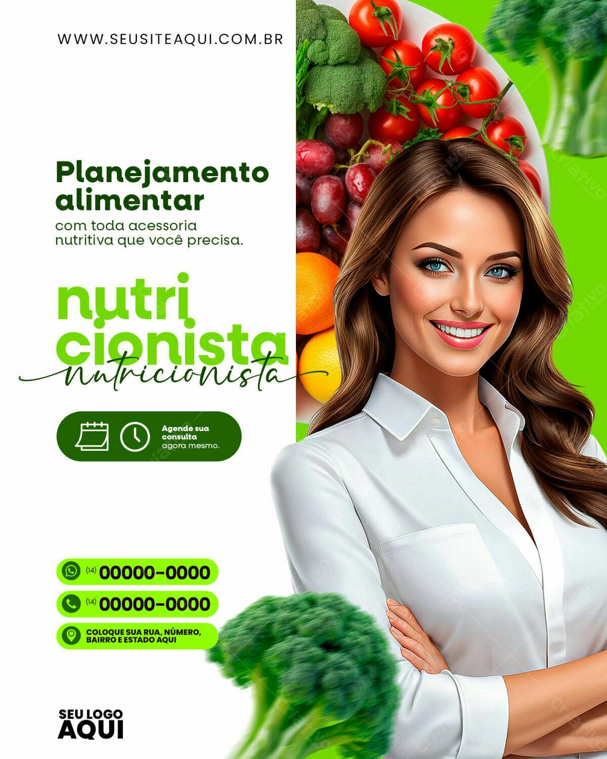 Flyer Nutricionista com Frutas e Legumes PSD Editável