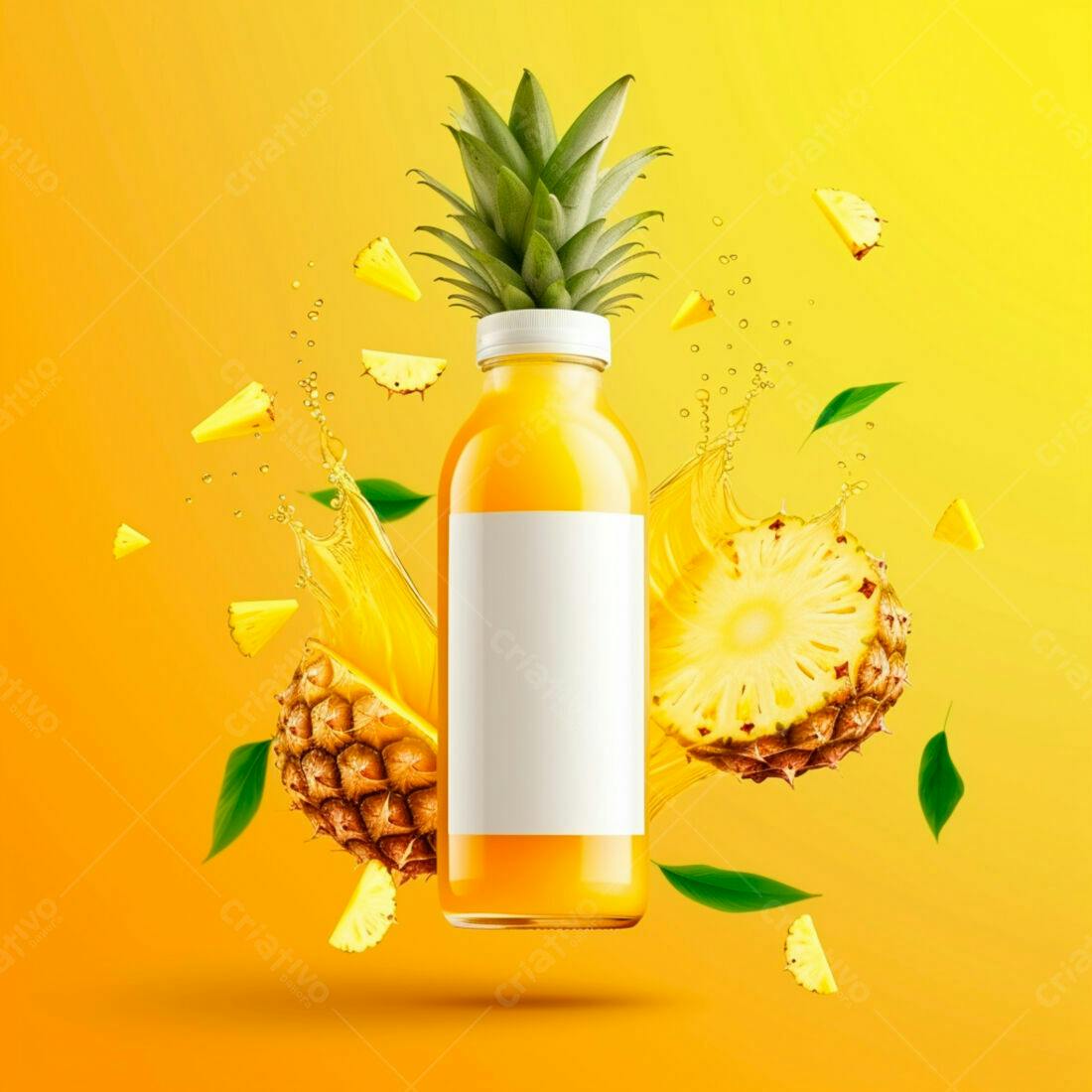 Suco de Abacaxi em Garrafa com Fatias Flutuantes