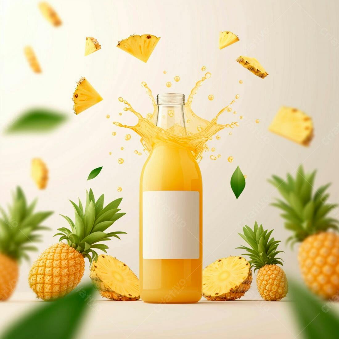 Suco de Abacaxi refrescante em garrafa de vidro