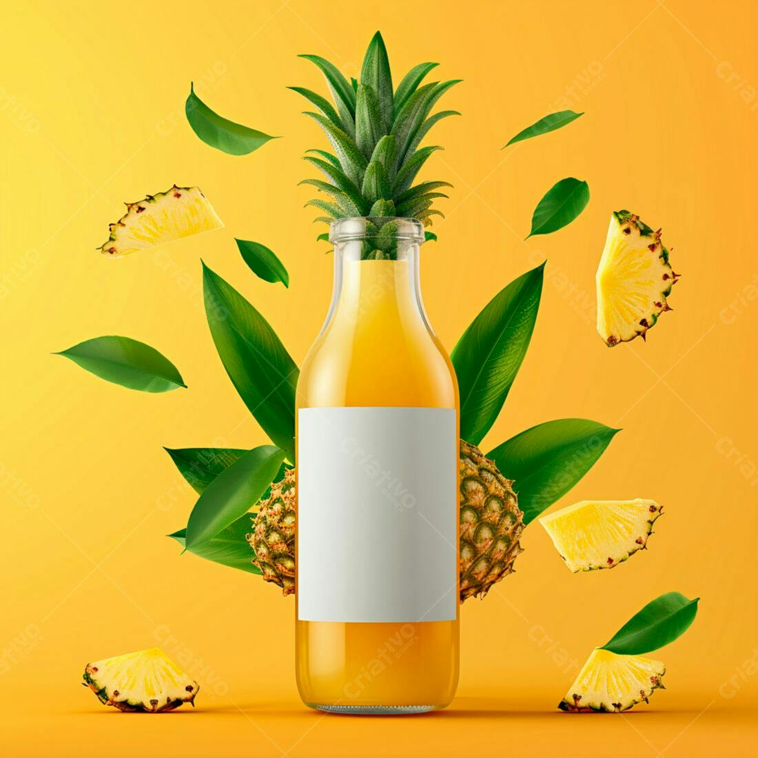 Suco de Abacaxi em Garrafa com Folhas