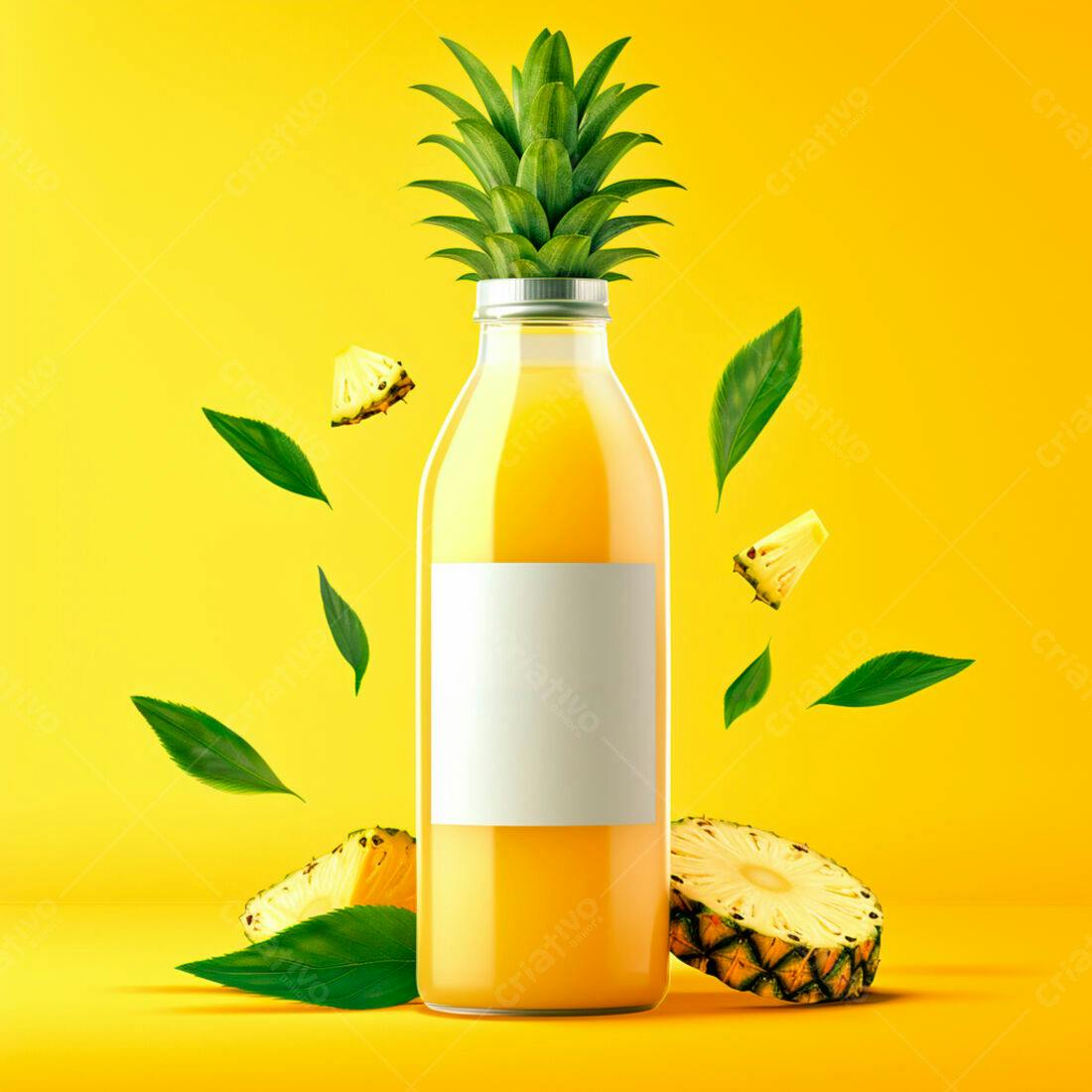 Suco de Abacaxi em Garrafa com Folhas