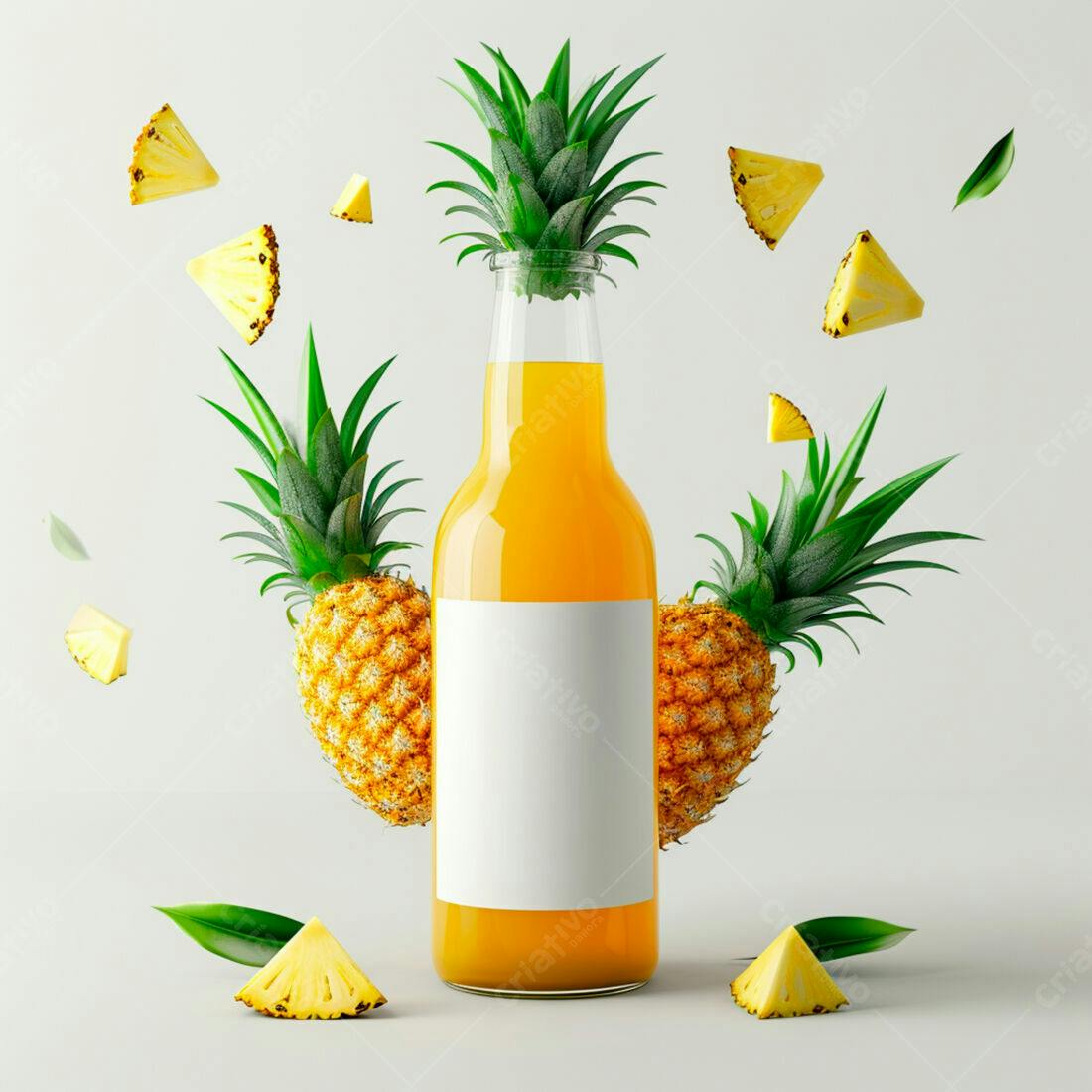 Suco de Abacaxi em Garrafa com Fatias Flutuantes