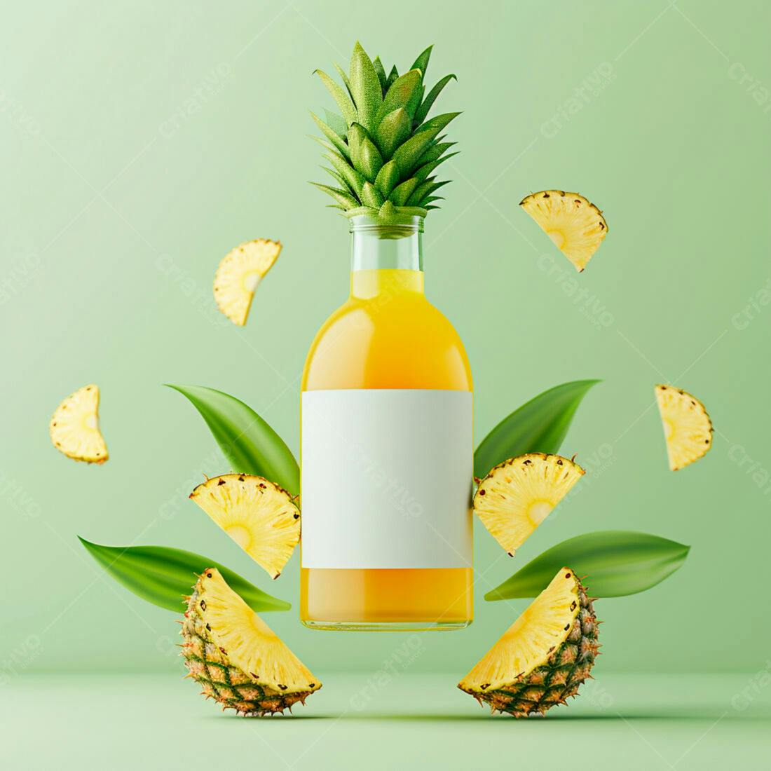Suco de Abacaxi em Garrafa com Fatias Flutuantes