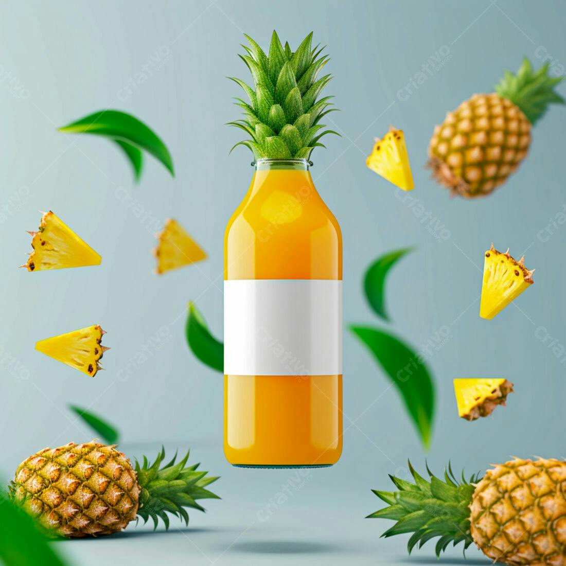 Suco de Abacaxi em Garrafa com Fatias Flutuantes