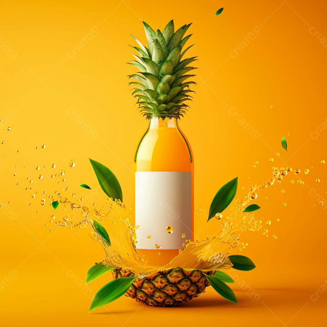 Suco de Abacaxi em Garrafa com Abacaxi