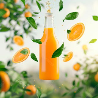 Garrafa de suco de laranja com folhas de laranjeira 2
