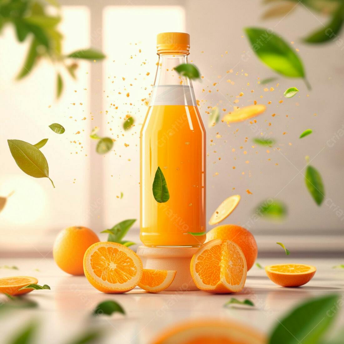 Suco de laranja natural em garrafa de vidro