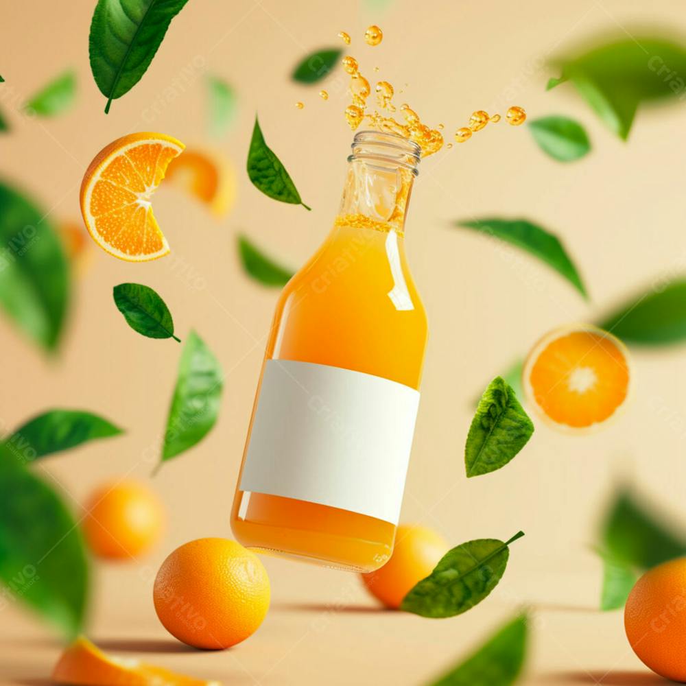 Garrafa De Suco De Laranja Com Folhas De Laranjeira 8