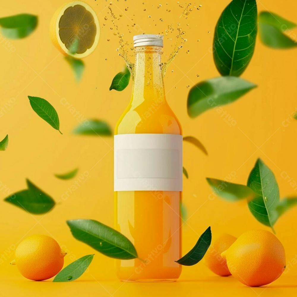 Garrafa De Suco De Laranja Com Folhas De Laranjeira 10