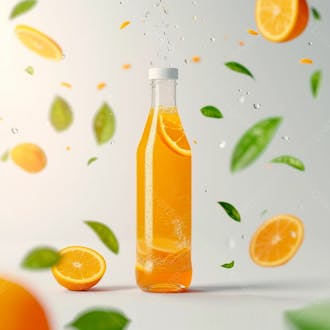 Garrafa de suco de laranja com folhas de laranjeira 11