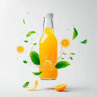 Garrafa de suco de laranja com folhas de laranjeira 12