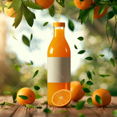 Garrafa De Suco De Laranja Com Folhas De Laranjeira 14