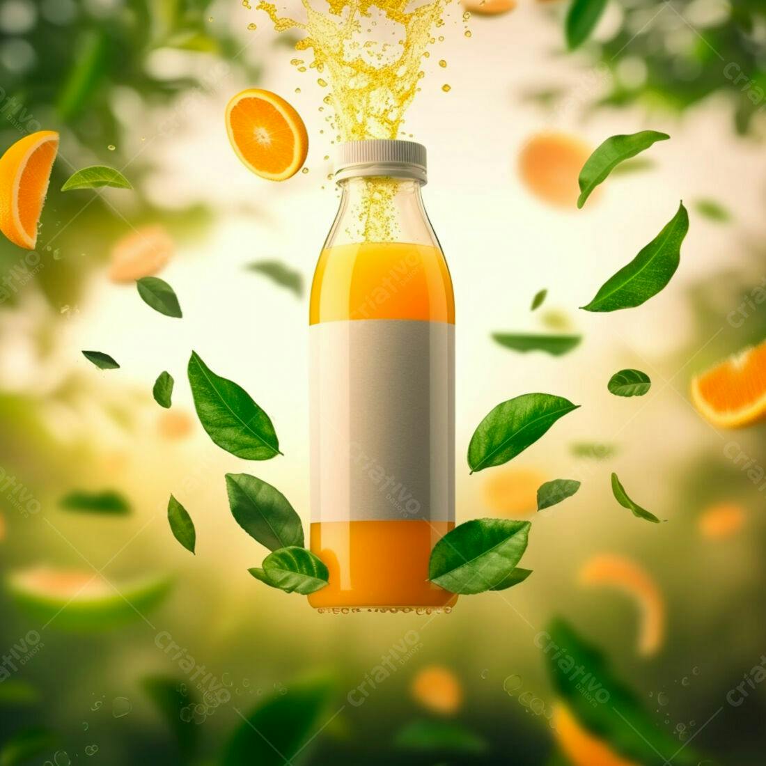 Suco de laranja natural com folhas e fatias