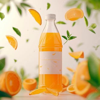 Garrafa de suco de laranja com folhas de laranjeira 17