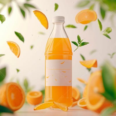 Garrafa De Suco De Laranja Com Folhas De Laranjeira 17