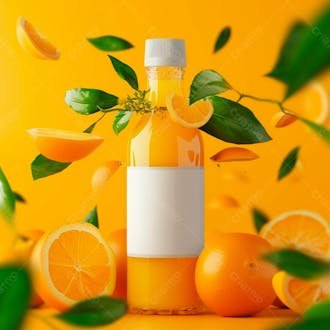 Garrafa de suco de laranja com folhas de laranjeira 18