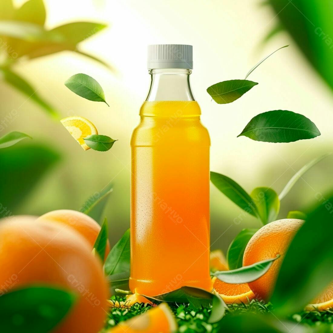 Suco de laranja natural em garrafa de vidro