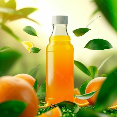 Garrafa De Suco De Laranja Com Folhas De Laranjeira 19