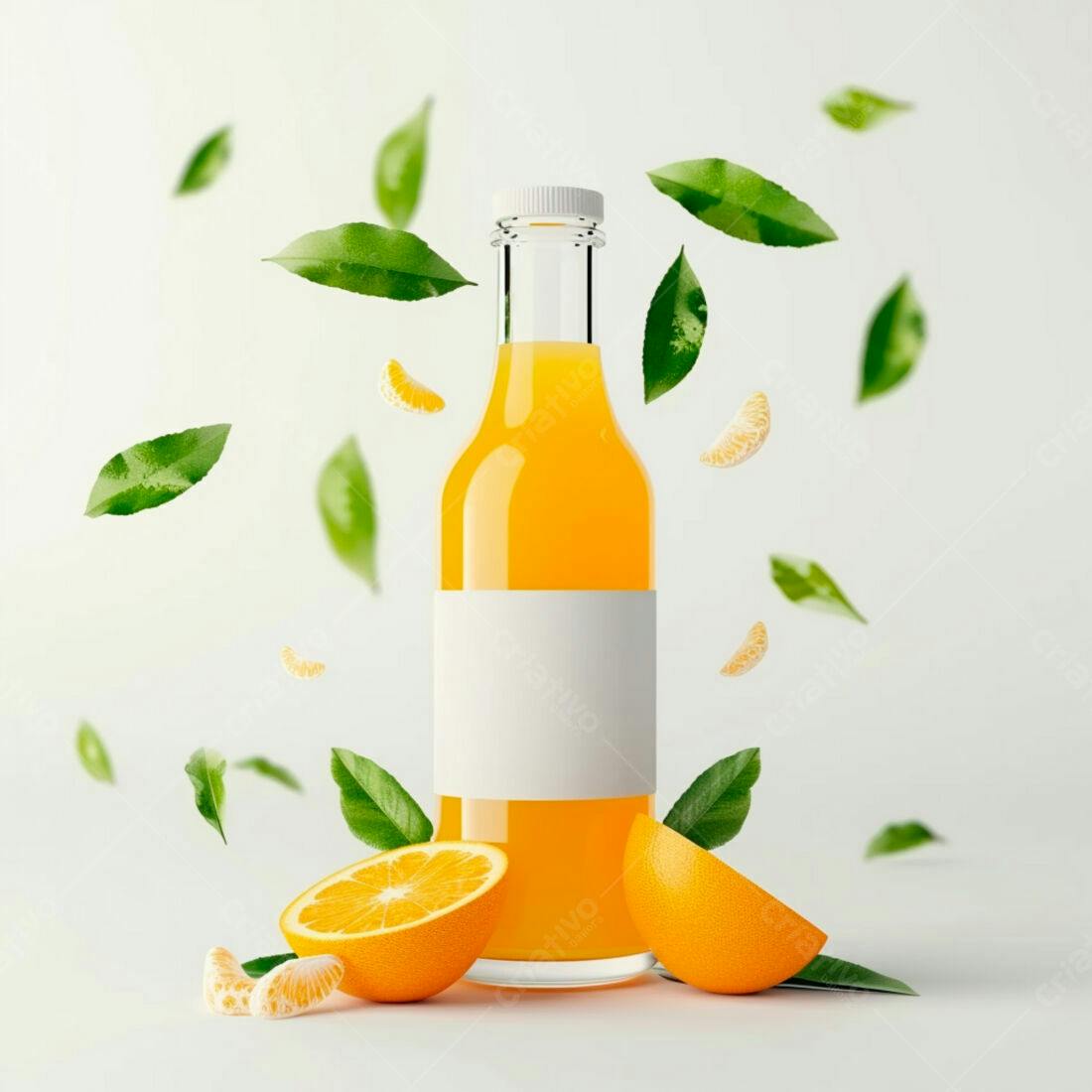 Suco de laranja natural em garrafa de vidro