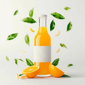 Garrafa de suco de laranja com folhas de laranjeira 20
