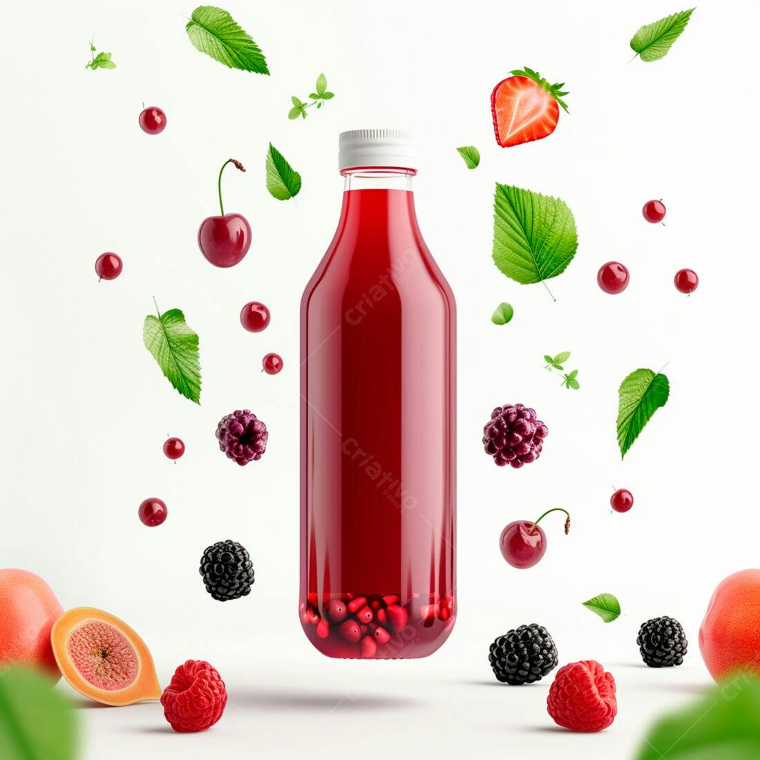 Suco de frutas vermelhas em garrafa