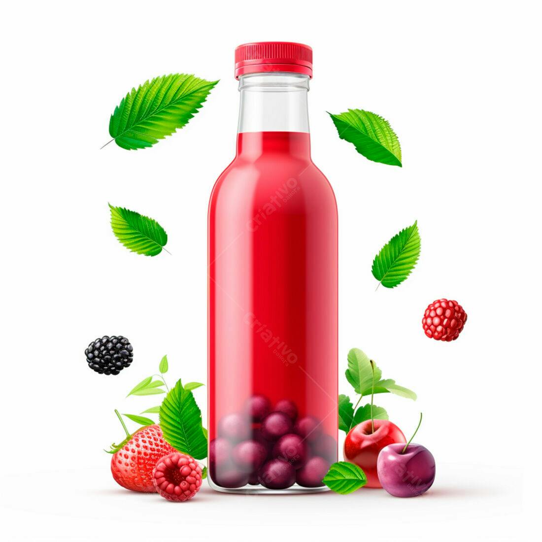 Suco de Frutas Vermelhas em Garrafa de Vidro