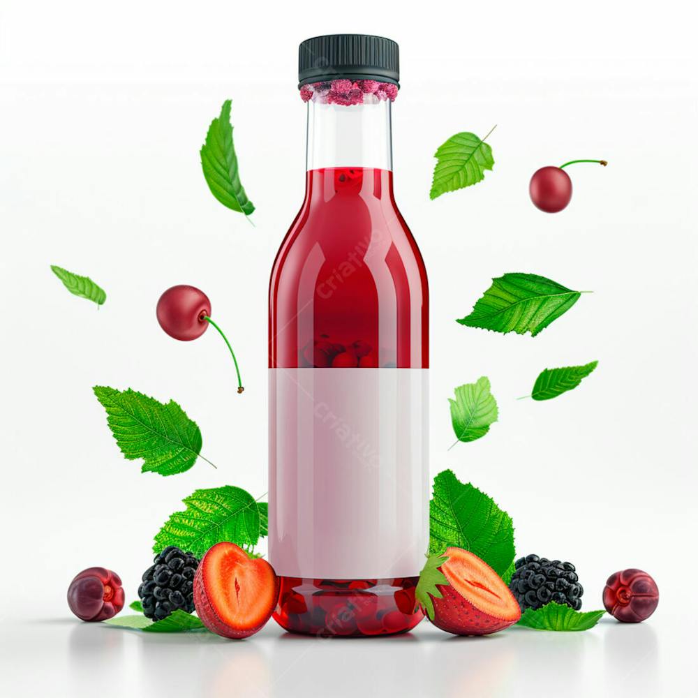 Garrafa De Suco De Frutas Vermelhas Com As Frutas Ao Redor 12