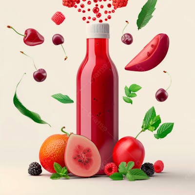 Garrafa De Suco De Frutas Vermelhas Com As Frutas Ao Redor 13