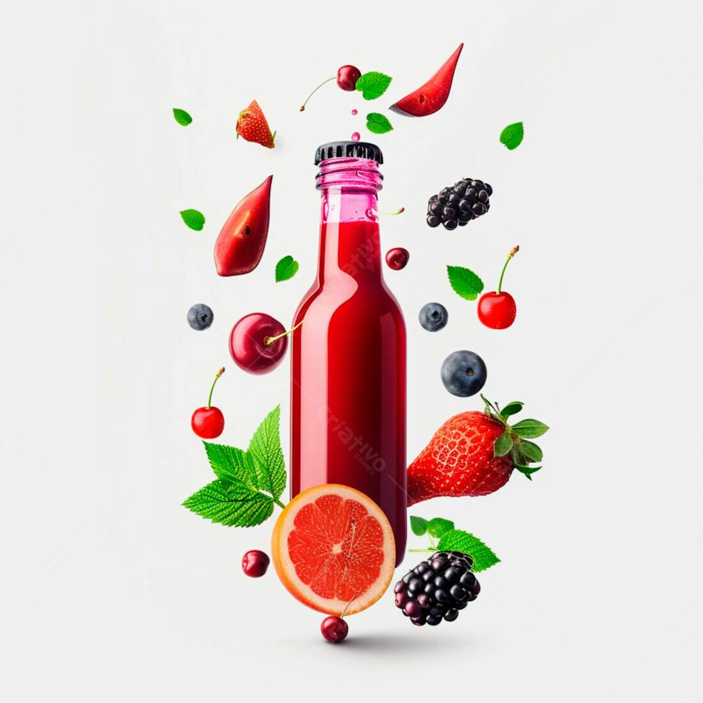 Garrafa De Suco De Frutas Vermelhas Com As Frutas Ao Redor 14