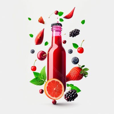 Garrafa De Suco De Frutas Vermelhas Com As Frutas Ao Redor 14
