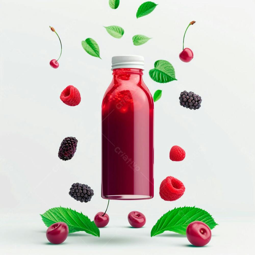 Garrafa De Suco De Frutas Vermelhas Com As Frutas Ao Redor 15