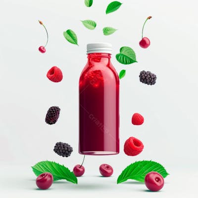 Garrafa De Suco De Frutas Vermelhas Com As Frutas Ao Redor 15