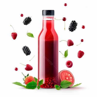 Garrafa De Suco De Frutas Vermelhas Com As Frutas Ao Redor 17
