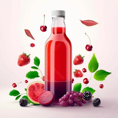 Garrafa De Suco De Frutas Vermelhas Com As Frutas Ao Redor 18