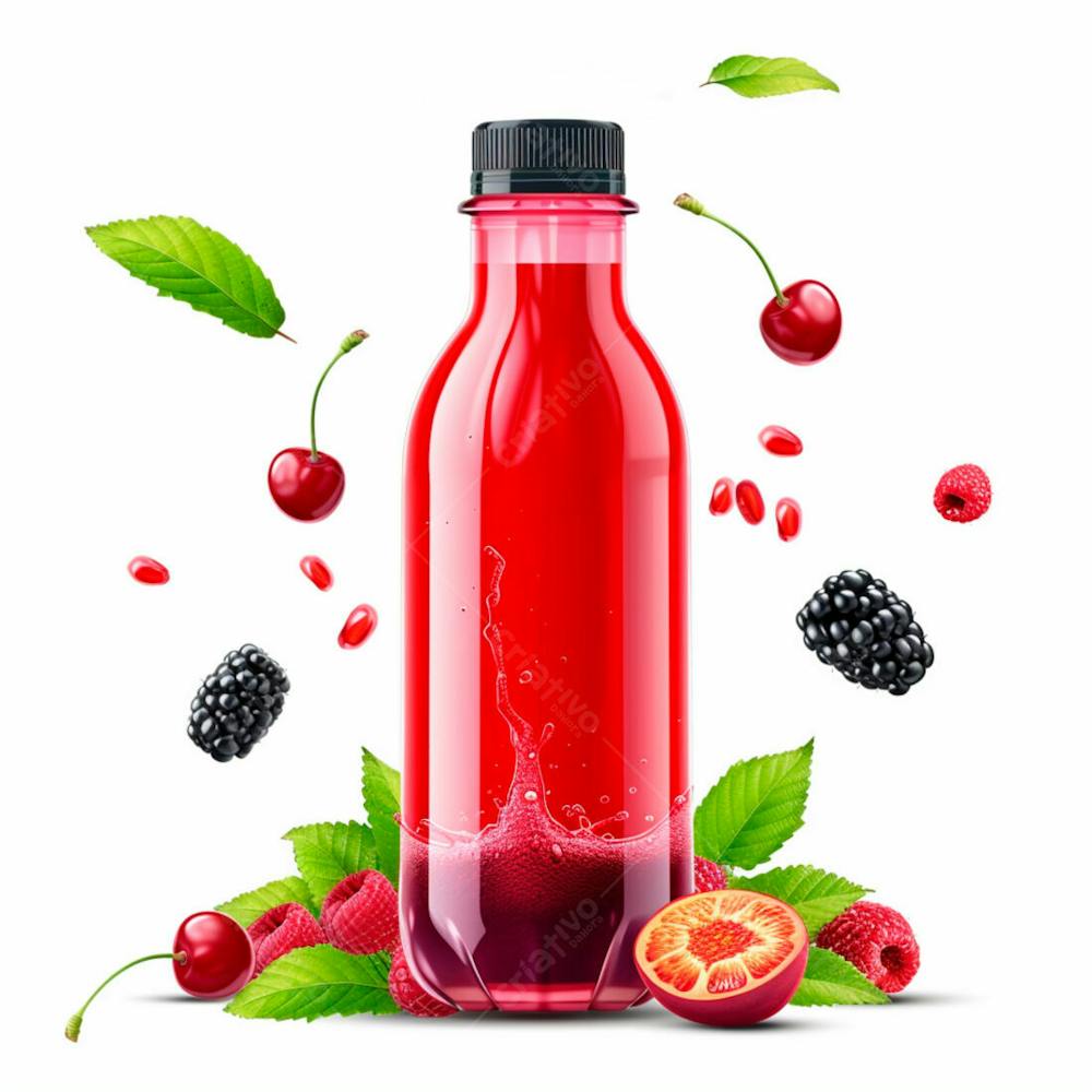 Garrafa De Suco De Frutas Vermelhas Com As Frutas Ao Redor 19