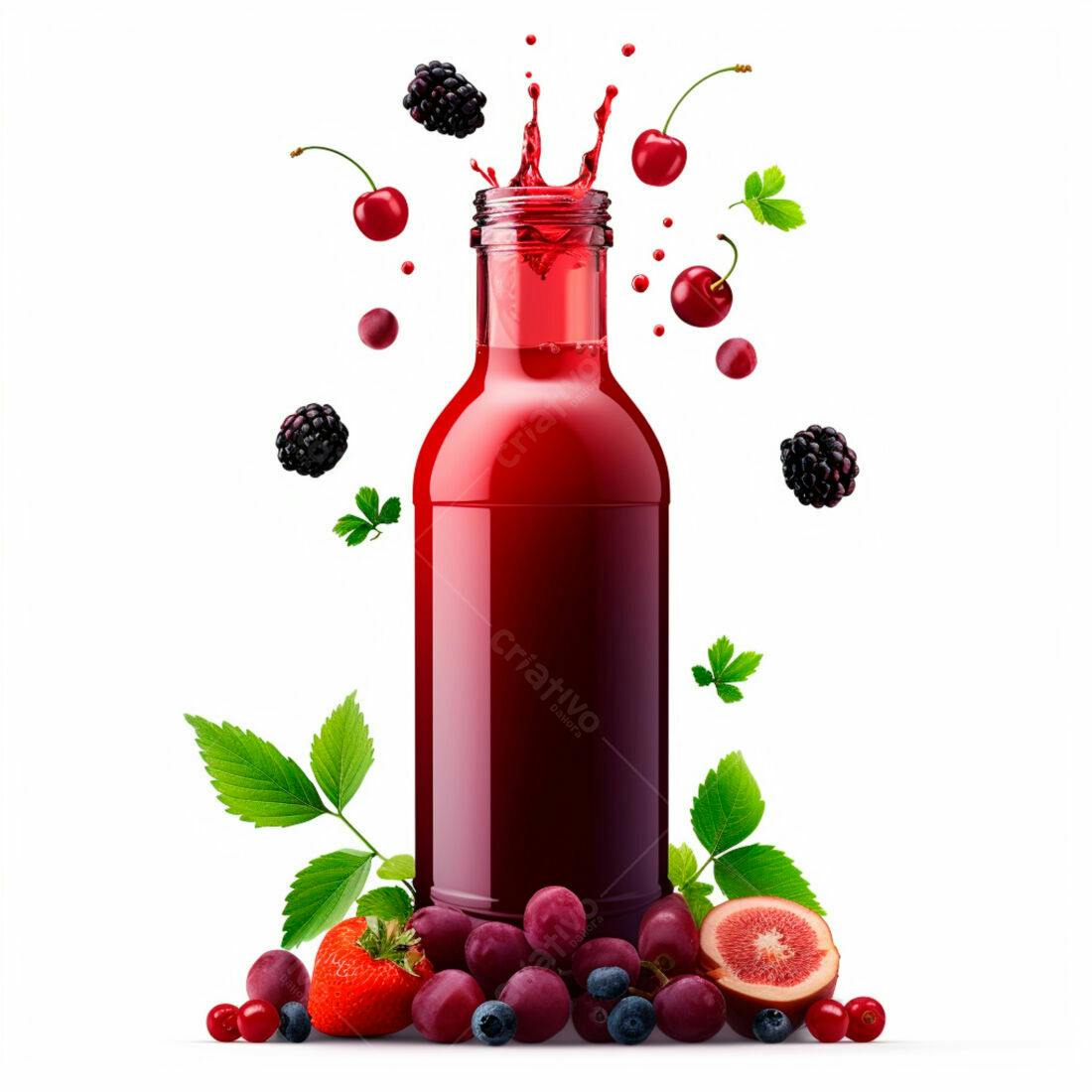 Suco de frutas vermelhas em garrafa de vidro
