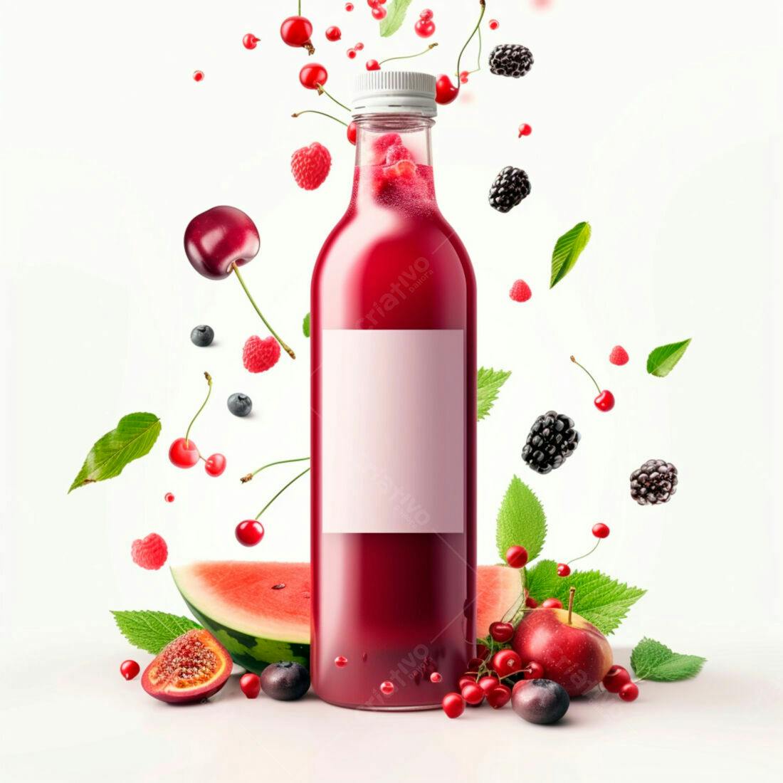 Suco de frutas vermelhas garrafa rótulo em branco