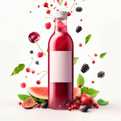 Garrafa De Suco De Frutas Vermelhas Com As Frutas Ao Redor 21