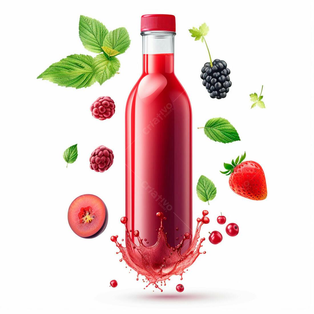 Suco de Frutas Vermelhas em Garrafa de Vidro