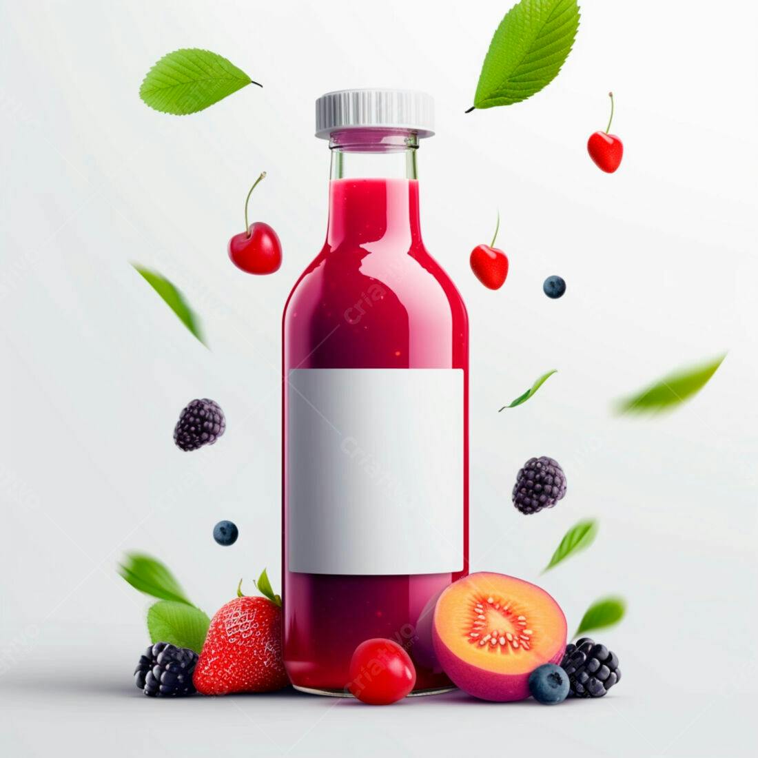 Suco de frutas vermelhas em garrafa de vidro