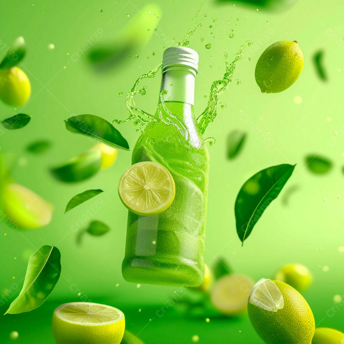 Garrafa de Limonada Verde com Limões e Folhas