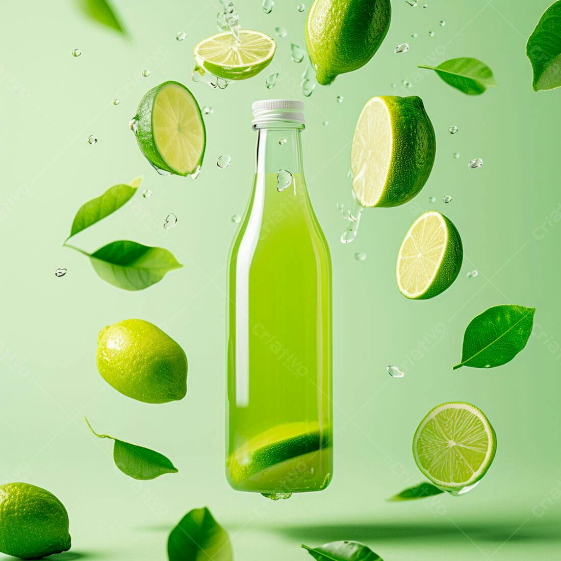 Suco de Limão em Garrafa com Fatias Flutuantes