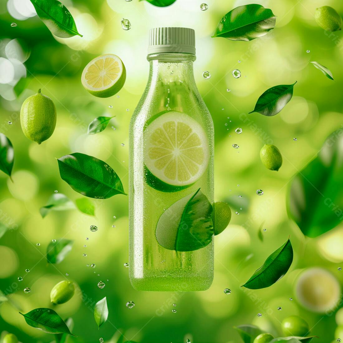 Garrafa de Limonada com Limões e Folhas