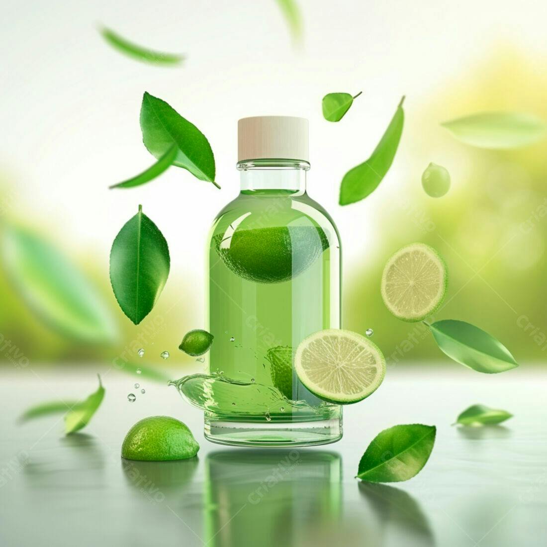 Frasco de Limão Verde com Folhas Frescas