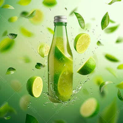 Garrafa De Suco De Limão Com Folhas E Limão Ao Redor 12