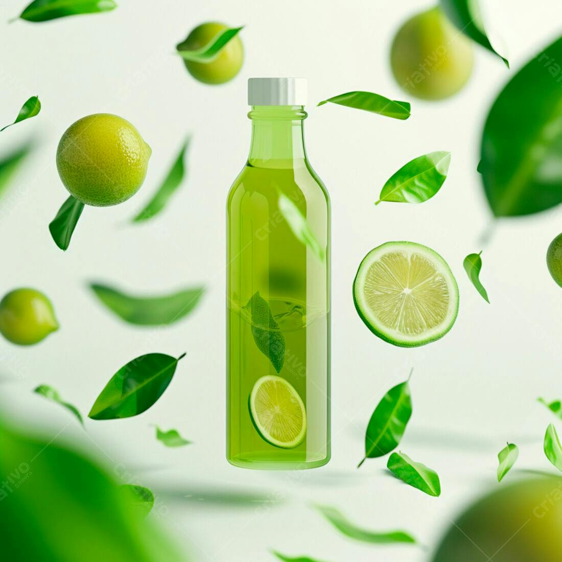 Suco de Limão em Garrafa Verde com Folhas
