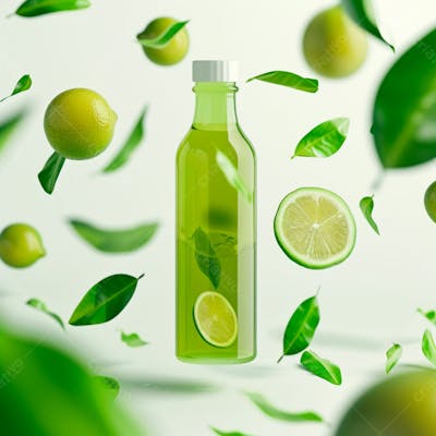 Garrafa De Suco De Limão Com Folhas E Limão Ao Redor 13
