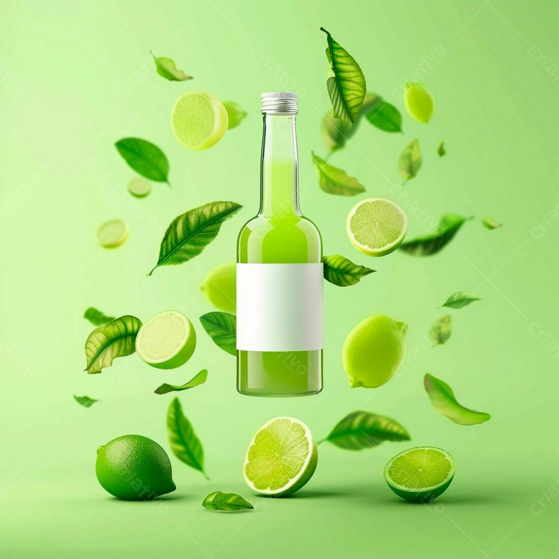 Suco de Limão Verde em Garrafa com Folhas